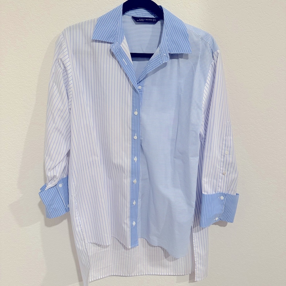 Blue & White Striped Oversized Button Up